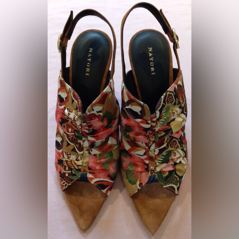 NEW NIB Natori Reen Pointed Toe Slingback silk Sandals size 8